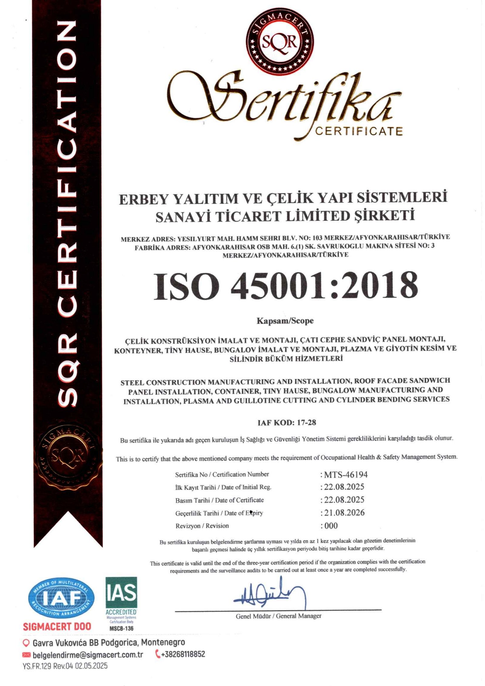 ISO 45001 Sertifikası